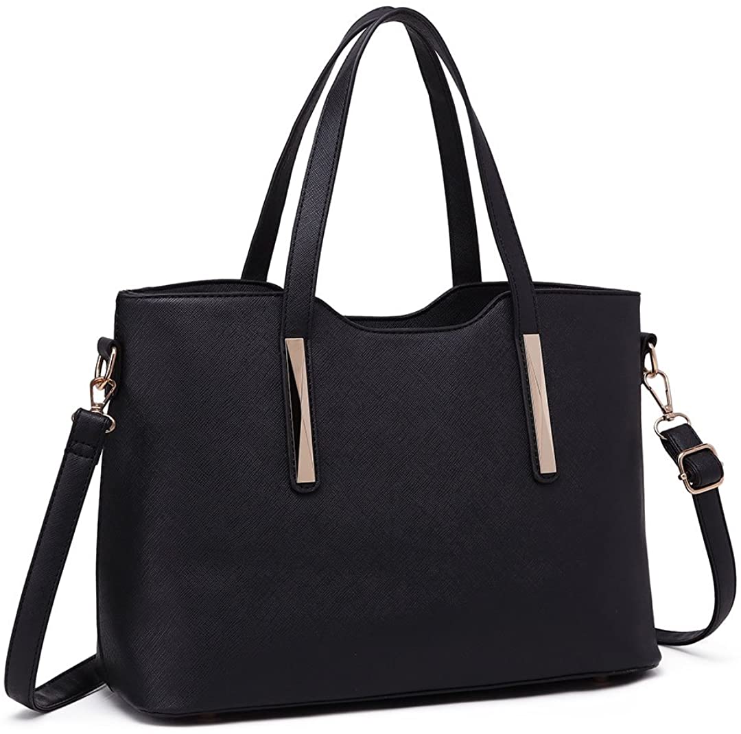 Miss Lulu Women's Handbag, Fashion Ladies Top Handle 2-Piece Tote & Shoulder Bag PU Leather, Black - Image 2