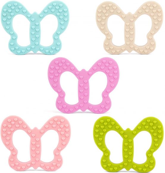 PREMYO Teething Toy for Baby Teether Silicone - Soothes Sore Gum Pain - Easy to Grab BPA Free Butterfly Purple - Image 2