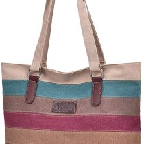 CHEREEKI Tote Bag, Striped Canvas Womens Handbag for School Work Shopping and Travel