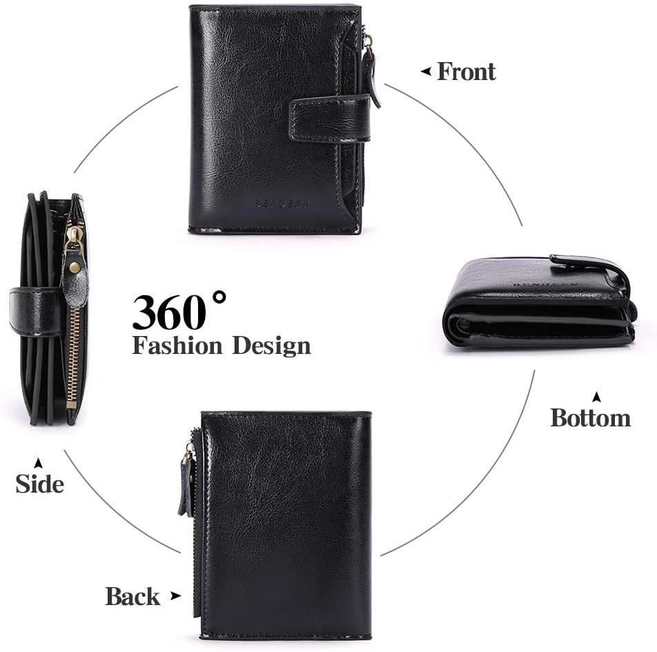 SENDEFN Women's RFID Blocking Leather Small Compact Bi-fold Zipper Pocket Wallet Card Case Purse with ID Window - Image 4