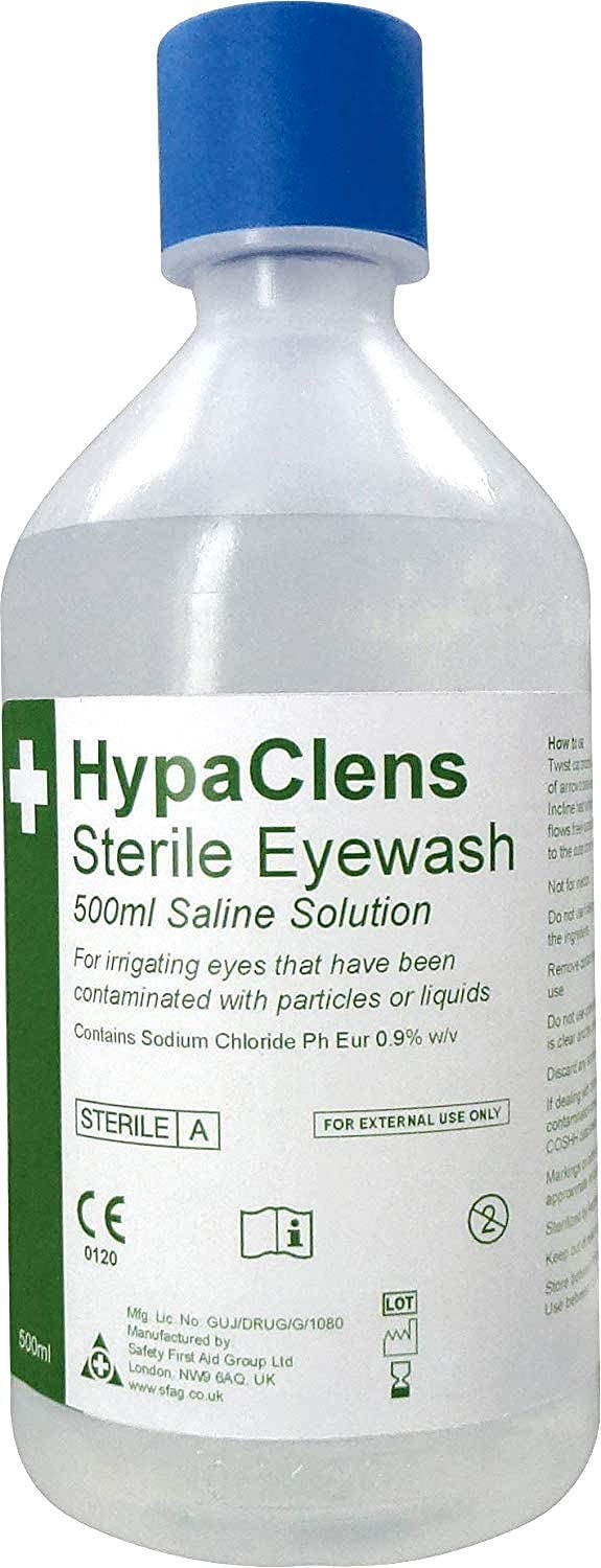 Safety First Aid Group HypaClens Emergency Sterile Eye Wash Bottle (500ml), Clear, 1 x 500ml