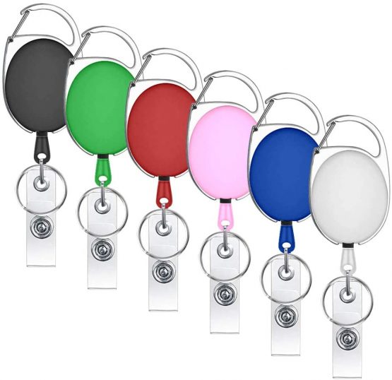 6 Pieces Mixed Colors Carabiner Retractable Badge Reel Clips Lanyard Extender for Key Ring and ID Cards