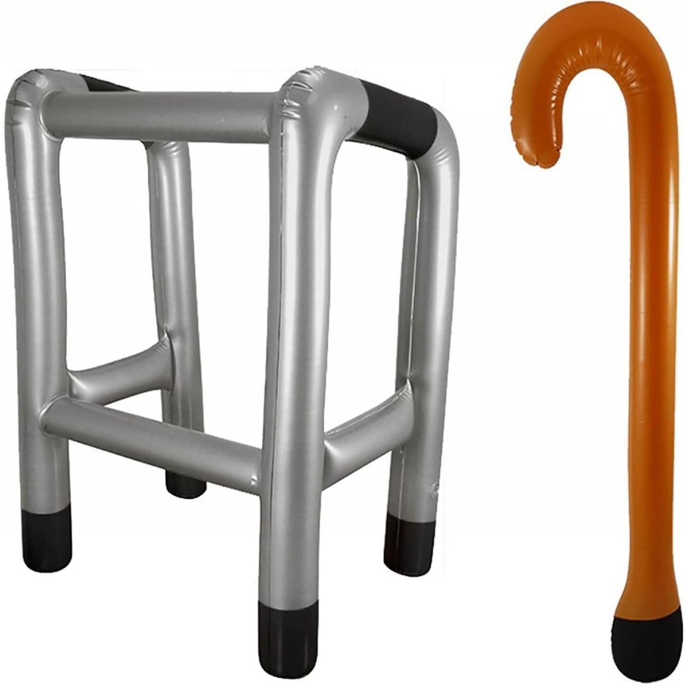 Inflatable Zimmer Frame and Walking Stick Set, Blow Up Walking Frame, Funny Retirement Party Prop, Fancy Dress Gag Joke Toy