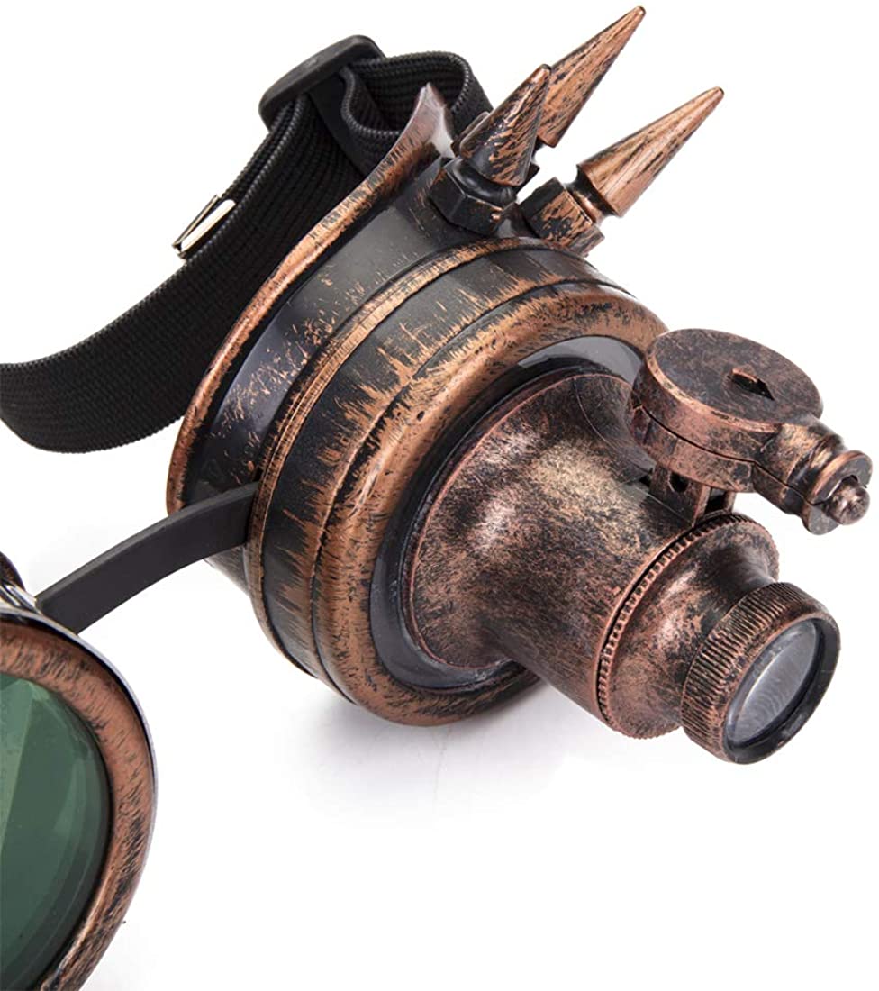 Dodoing Victorian Style Spiked Steampunk Goggles Double Ocular Loupe Welding Punk Gothic Glasses 