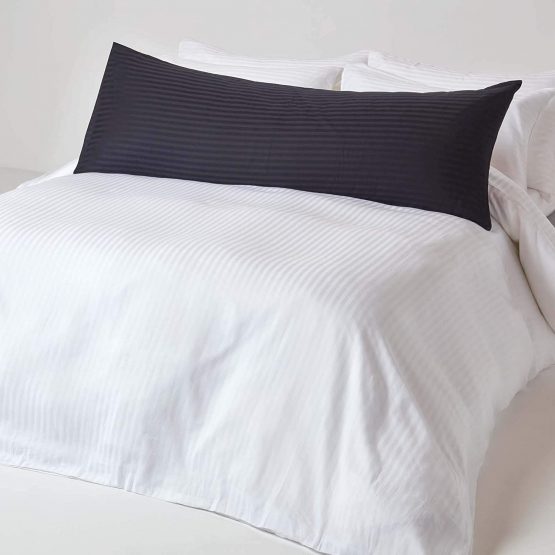 HOMESCAPES Black Pure Egyptian Cotton Body Pillowcase 330 TC 500 Thread Count Percale Equivalent Satin Stripe Long Pillow Case for Nursing Pregnancy and Elderly Support - Image 2