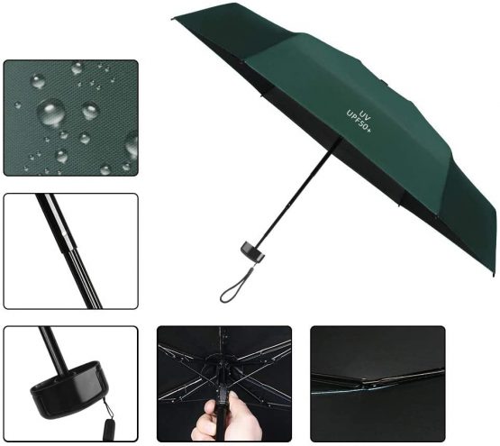 Vicloon Mini Travel Umbrella, Pocket Umbrella Foldable Compact with Flat Handle, 6-Rib Light-Weight Waterproof Sturdy and Portable Umbrella, Rain and Sun Umbrella, UPF>50+ Protection (Blue) - Image 4