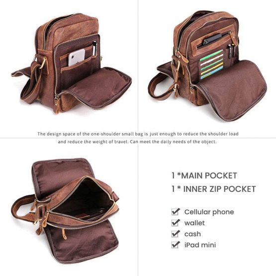 Men's Shoulder Bag, Small Leather Crossbody Bag Vintage Messenger Bags Casual Satchel Bag - Image 4