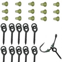 NEWSHOT 10x Fishing Bait Screws & 20x Hook Stops, Carp Boilie Bait Screw Eyes With Link Loop Terminal Tackle Accessories(Green)