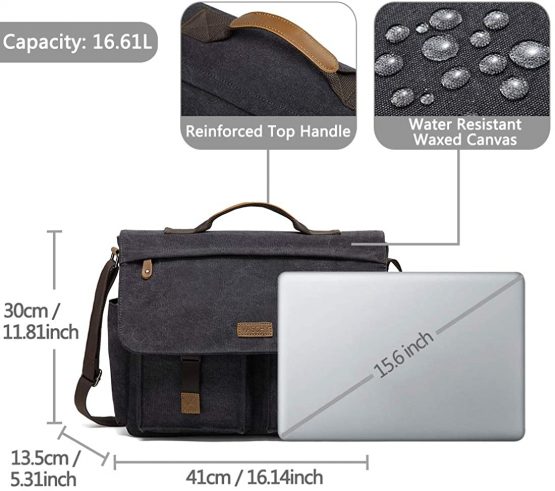 Messenger Bag Mens, VASCHY Vintage Water Resistant Waxed Canvas 15.6 inch Laptop Shoulder Bag Briefcase Satchel with Padded Shoulder Strap - Image 3