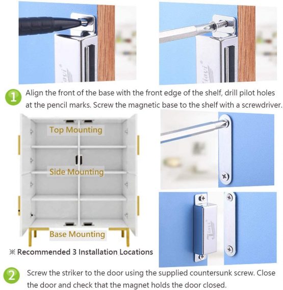 Magnetic Door Catches Jiayi 4 Pack Heavy Duty Wardrobe Magnets 28 KG Pull Chrome Cabinet Magnetic Door Catch Hardware Stainless Steel for Kitchen Cupboard Magnet Closure Closet Door Closer - Image 4