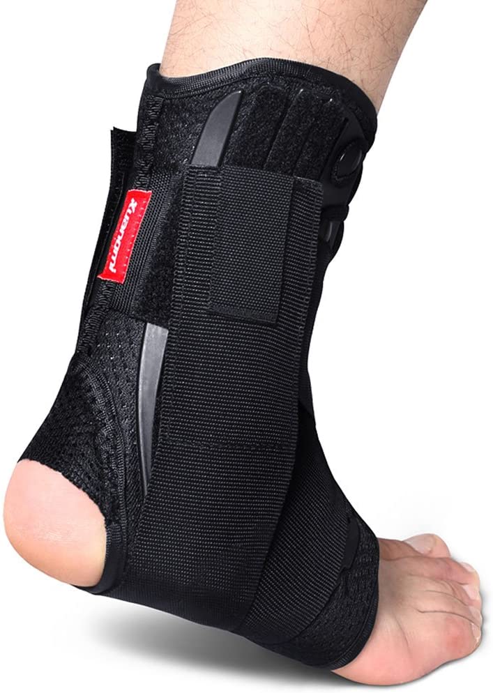 Kuangmi Ankle Brace Lace Up with Side Stabilizers and Cross Auxiliary Fixing Belt Strength Protection 1 Piece (Large)