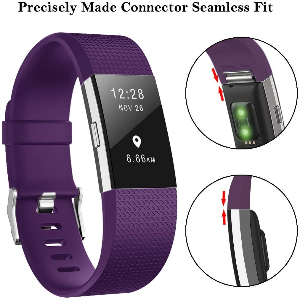Fitbit Charge 2 Straps, Soft Accessory Strap, Secure Metal Clasp for Fitbit Charge 2 (6.7"-8.1")- Purple, Porpora, Large - Image 2
