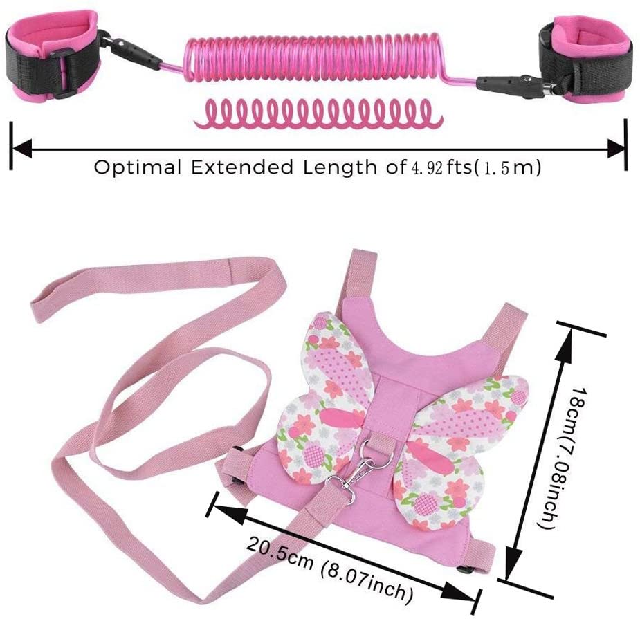 Yeelan 2 Pack Anti Lost Harness Rein Belt Strap & Anti-Lost Wrist Link Safety Band with 360°Rotation Leash Assistant for Toddler/Kids/Babies/Children(Butterfly Wings for Walking & 4.9ft Pink Rope) - Image 4