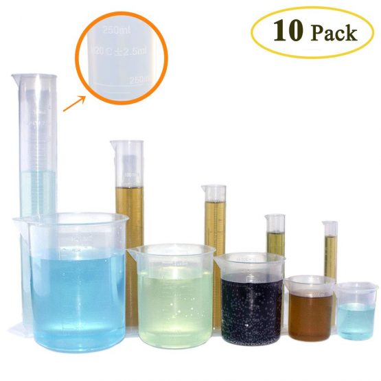 Belinlen 10 Pack Plastic Cylinders and Beakers Set, Including 5 Pack Clear Plastic Graduated Cylinders (10, 25, 50, 100, 250ml) and 5 Pack Plastic Beakers Set (50, 100, 250, 500, 1000ml) - Image 2