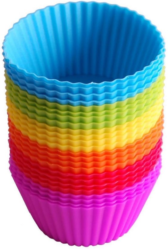 Cupcake Molds IdealHouse 24 Pack Silicone Reusable Baking Cases Muffin Molds Moulds Rainbow Cups for Cakes Ice Creams Puddings