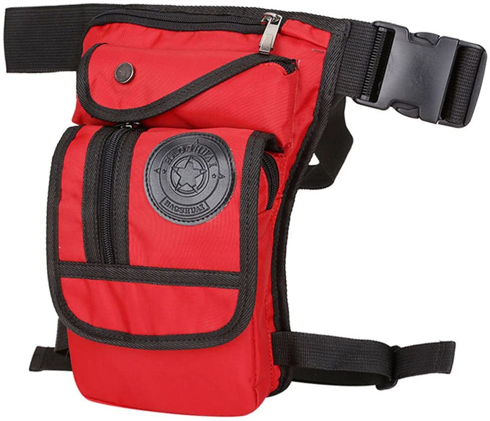 Xieben Nylon Drop Leg Bag for Men Women Motorcycle Bike Hip Bum Belt Waist Fanny Pack Travel Outdoor Camping Tactical Hiking Cycling Crossbody Shoulder Pouch Red