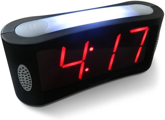 Digital Alarm Clock - Mains Powered, No Frills Simple Operation Alarm Clocks, Large Night Light, Bedside Alarm, Snooze, Non Ticking, Full Range Brightness Dimmer, Big Red Digit Display, Black