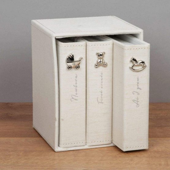 Bambino by Juliana Linen Fabric Set of 3 Baby Photo Albums 4"x6" - Image 3