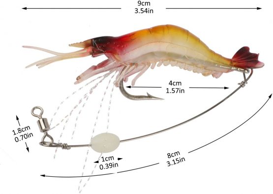 Goture Soft Plastic Lures Artificial Bait Luminous Shrimp Fishing Lure Mixed Color Spinner Crank-Bait Fishing Lure with Hook Fishing Tackle 3.35" 0.013lb - Image 2