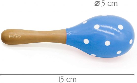 PREMYO Baby Rattle Maracas - Wooden Musical Instruments for Toddlers - Newborn Sensory Toys - Stars Note Blue White - Image 2