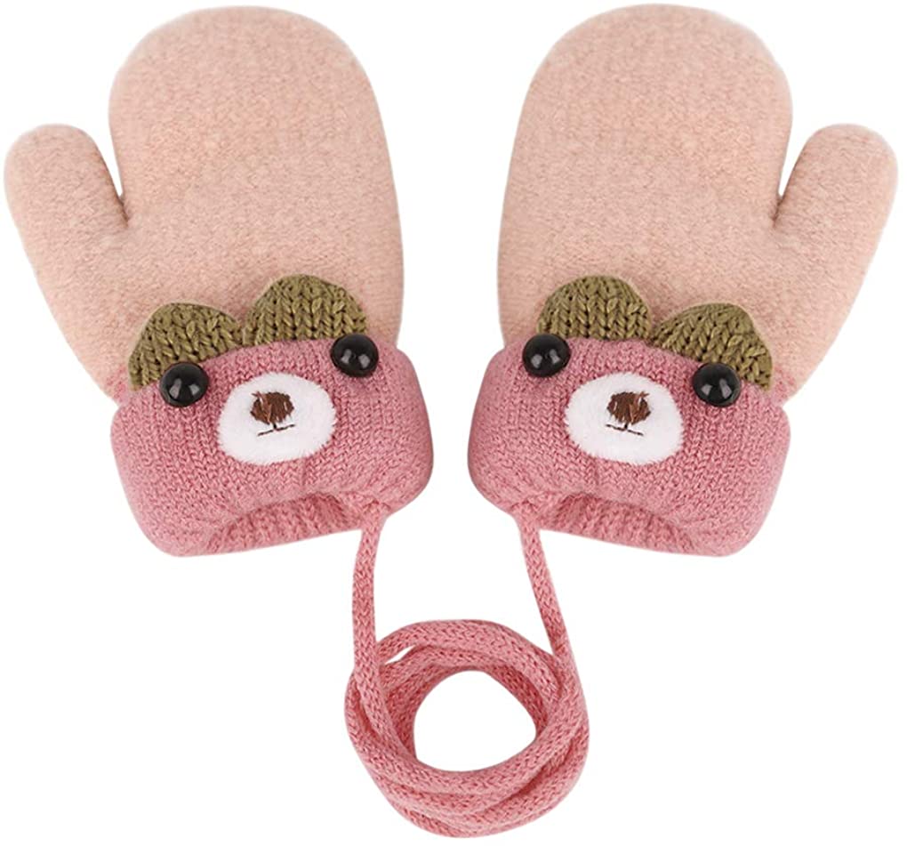 Moonlove Infant Toddlers Lovely Mittens Winter Warm Cute Cartoon Gloves Dual Layers Plush Padded Knitted Gloves Mittens for Baby Girls Boys 0-3 Years Old