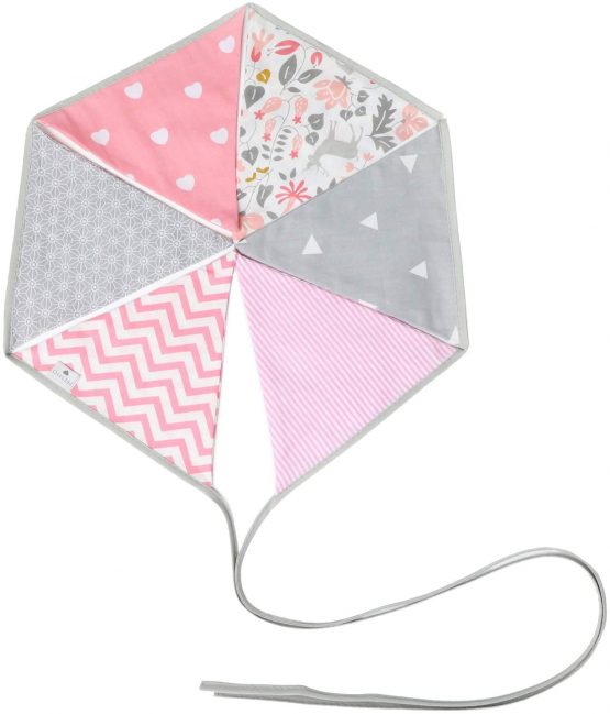 PREMYO Fabric Bunting Flags - Baby Shower Decorations Girls Nursery - Colourful Double Sided Banner Pink Grey - Image 3