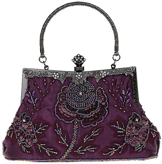 MMYOMI Vintage Floral Beaded Rhinestone Embroidery Clutch Sequin Wedding Party Prom Bag Bridal Ladies Crossbody Evening Handbag