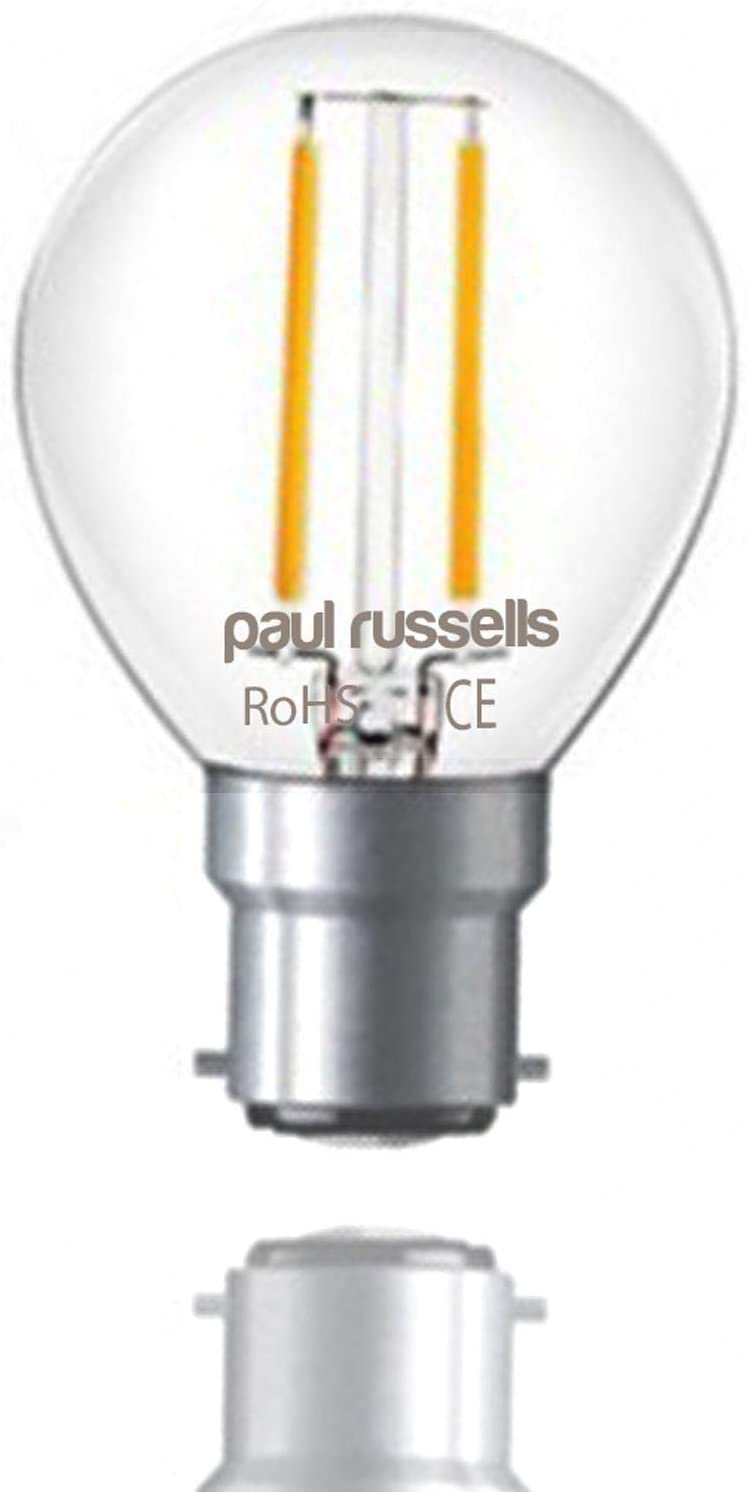 Paul russells LED Filament Golf Ball Light Bayonet Cap B22, 25w Equivalent Bulb, 2.5W 250LM Mini Globe G45 LED Bulbs