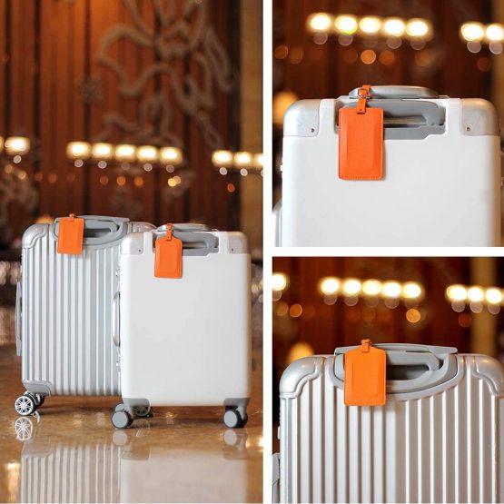 Luggage Tags, Microfiber Leather Personalized Suitcase Tag Set Luggage id Tags Labels Travel Accessories-Set of 4(Orange) - Image 2