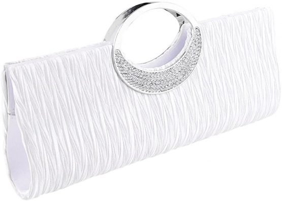 Tskybag Womens Tote Bag Ladies Crystal Diamante Clutch Purse Bridal Wedding Evening Party Handbag Black White Silver Wallet