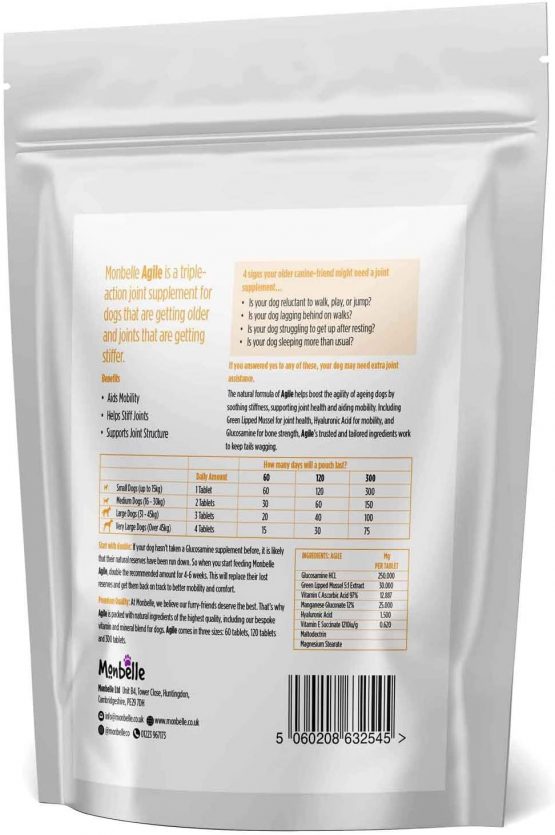Monbelle Dog Joint & Agility 120 Tablets - Soothes Hip, Lipped Muscle & Joints Supplement for Stiff Dogs & Aids Mobility - Glucosamine & Natural Chondroitin for Dog Joint Care - UK Manufactured - Image 2