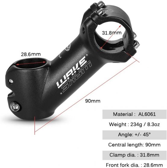 Lixada Bike Stem Clamp Aluminum Alloy MTB Handlebar Mountain Bike Stem Cycling Road 31.8MM (Angle: ± 45 °& Central Distance:90 mm) - Image 4