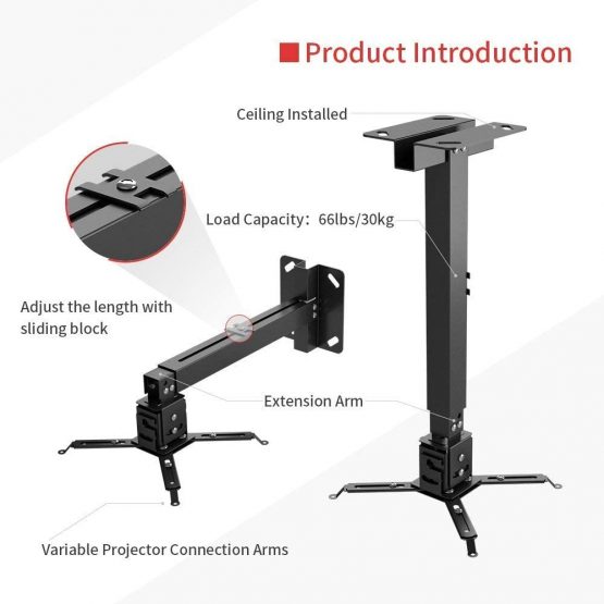 BuFan Projector Ceiling Mount, Universal Vaulted Bracket with Adjustable Extension Pole to 26.7" for LCD DLP Projector - Image 2