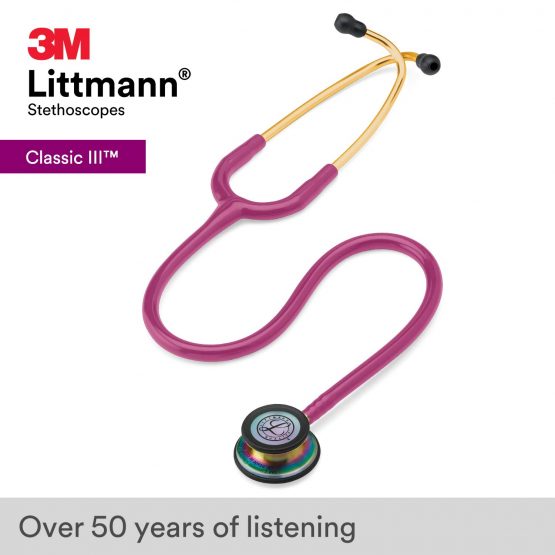 3M Littmann Classic III Monitoring Stethoscope, Rainbow-Finish, Raspberry Tube, 69 cm, 5806 - Image 2