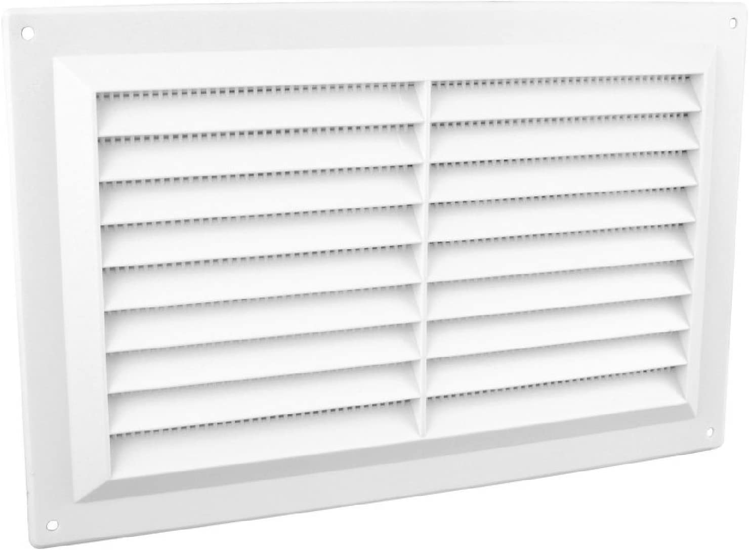 White Plastic Louvre Air Vent Grille 258mm x 94mm Flush Fit with Removable Flyscreen Cover Free Air Space and Easy to Install for High Airflow Ventilation Perfect for Larders and Wardrobes