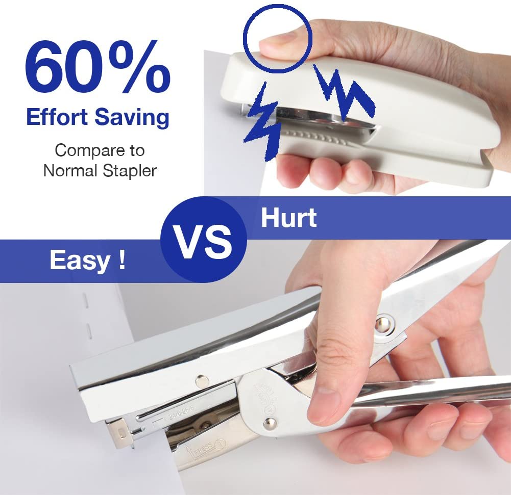 Stapler Plier Stapler with 1000 Staples and Remover Set 20 Sheets Capacity Full Desktop Office Size Work, Silver - Image 4