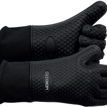 GEEKHOM Oven Gloves Heat Resistant Silicone Oven Mitts BBQ Gloves Waterproof Kitchen Gloves, Cooking Accessories for Baking Barbecue Grilling Weber Pizza Microwave Oven Glove, Non-Slip (Black)
