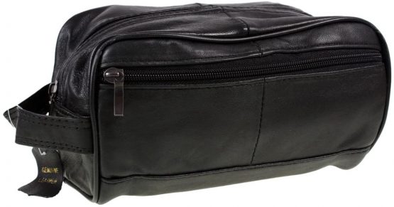 Men's Black Leather Toiletry Bag/Men's Wash Bag (WB3) - Image 2