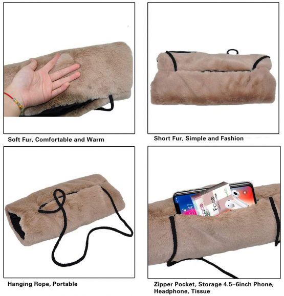 SwirlColor Handmuff, Faux Fur Hand Muff Strap Pocket Design Hand Warmer for Women 1pcs, with Transparent Hook 1pcs - Image 4