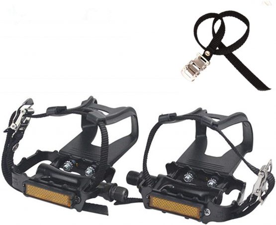 COZYROOMY Bike Pedals with Clips and Straps, for Exercise Bike, Spin Bike And outdoor bicycles, 9/16-Inch Spindle Resin/Alloy Bicycle Pedals, Half year warranty