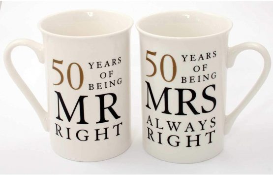 50th Anniversary Gift Set of 2 China Mugs 'Mr Right & Mrs Always Right' - Image 2
