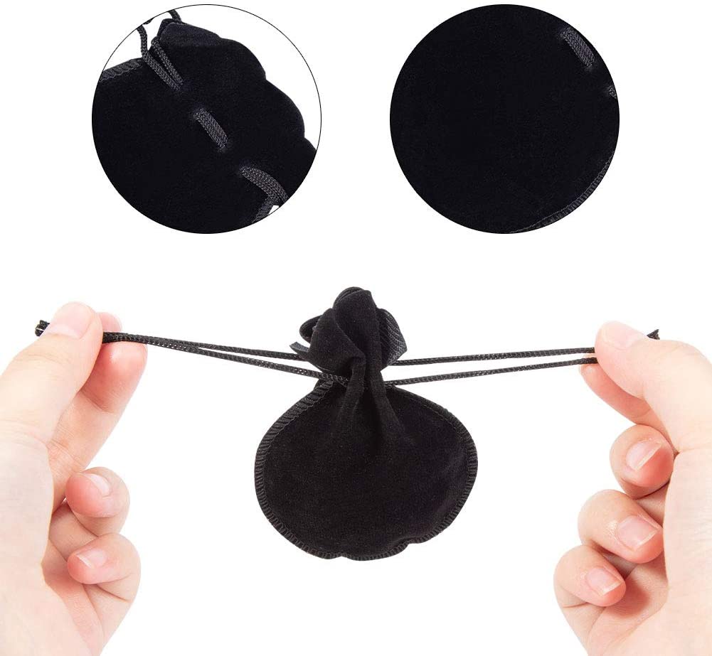 NBEADS 200 Pcs Small Jewelry Wedding Favour Bag Calabash Shape Drawstring Jewelry Pouches Velvet Drawstring Bags Small Candy Gift Bags for Christmas Birthday Party Favors Black - Image 3