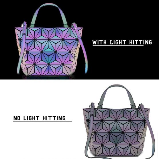 BestoU Geometric Grid Holographic Handbags for Ladies, Color Changing Ladies Purse PU Leather Shoulder Bag - Image 2