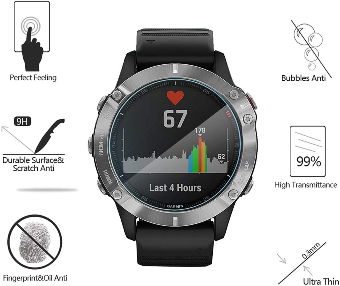 AKWOX Pack of 4 Screen Protector Glass Tempered Compatible with Garmin Fenix 6, Garmin Fenix 6 Pro and Garmin Vivomove HR - Image 3