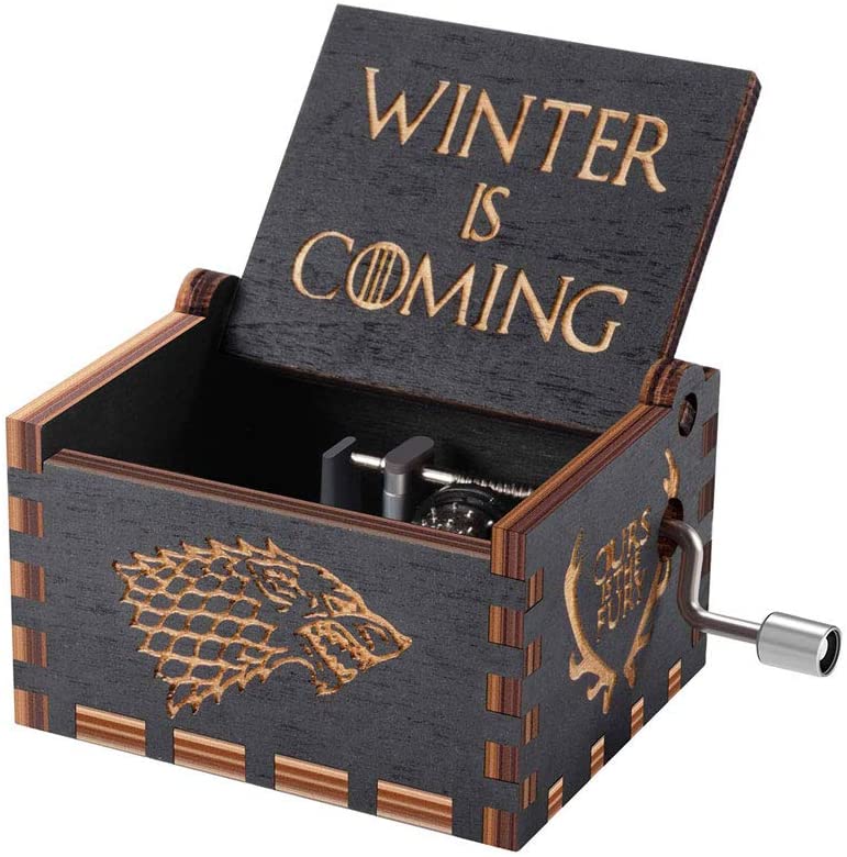 Micteney Game Of Thrones Winter Is Coming Antique Carved Wooden Hand Crank Music Box for Kids