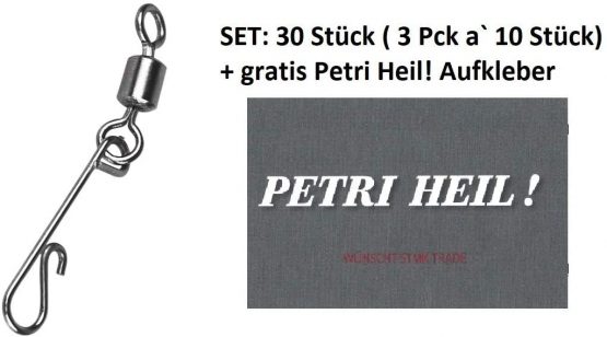Behr Knotless Cord Connectors with Swivel Medium 18 kg (3 Packs of 10 Items) + Petri Heil! Sticker.