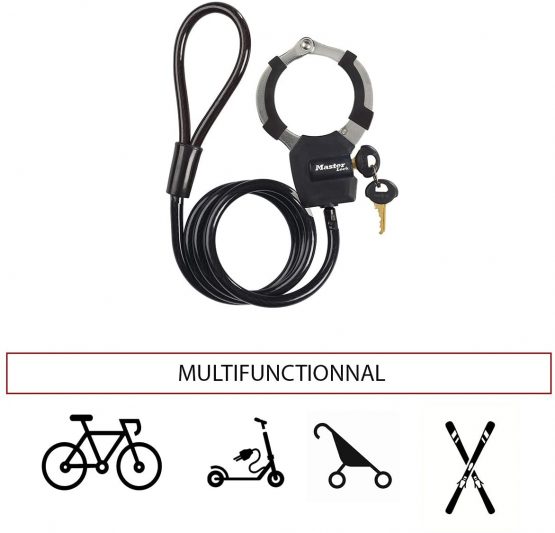 Master Lock Unisex's Cable Bike Lock with Cuff [1 Meter] 8275EURDPROBLK-Best Used for Scooter, Troller, Strolers, Sport Equipments, Black, One Size - Image 3