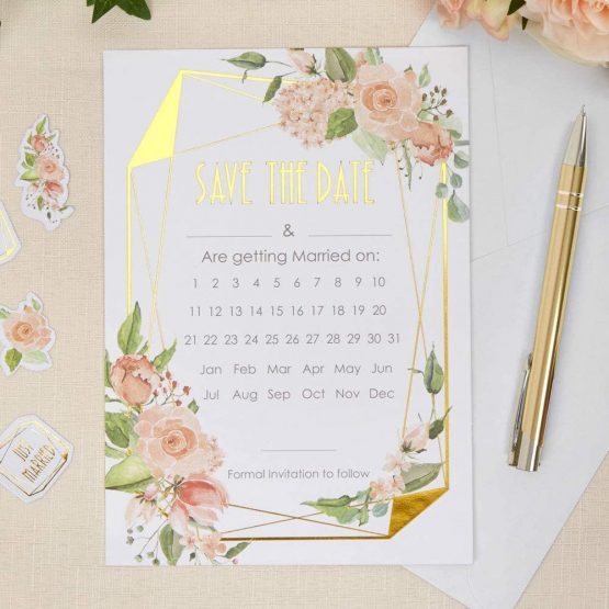Neviti 775288 Geo Floral Cards-10 Pack Save The Date Cards, Pink/Peach/Gold, 20.7 x 14.6 x 0.1 - Image 2