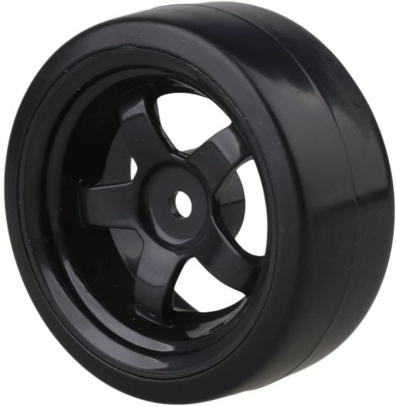 Mxfans 65mm OD Black Plastic 5 Spoke Wheel Rims & Smooth Tires for RC 1: 10 On-road Racing Car & Drift Car Pack of 4 - Image 3