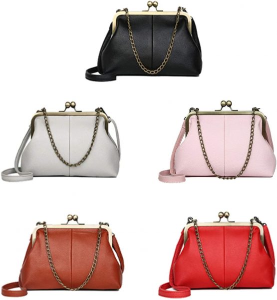 Puyang Women Mini Retro Kiss Lock Pu Leather Chains Handbag Purse (Black) - Image 2